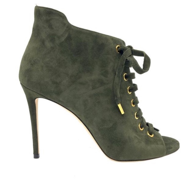 Jimmy Choo Army Green Mavy Suede Lace Up Peep Boot - Picture 3 of 4